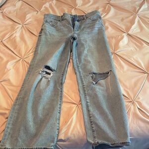 Express Wide Leg Light Blue Jeans with Ripped knees